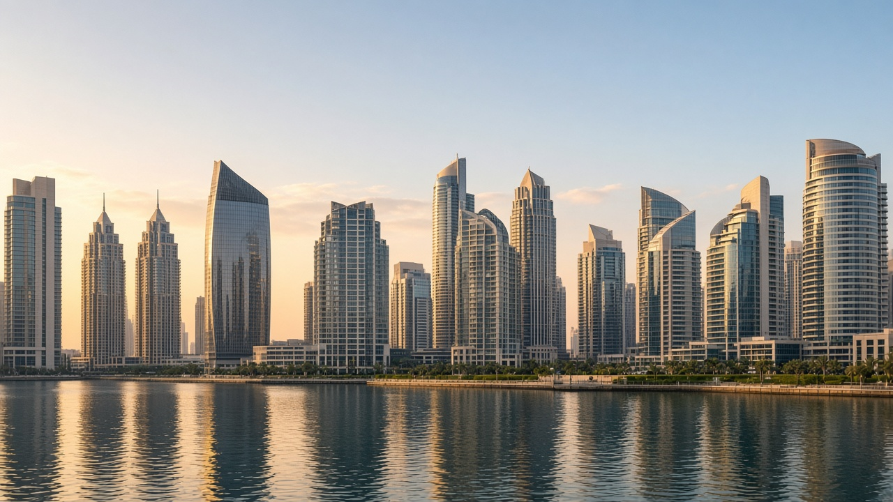Dubai free zone business district skyline near DMCC